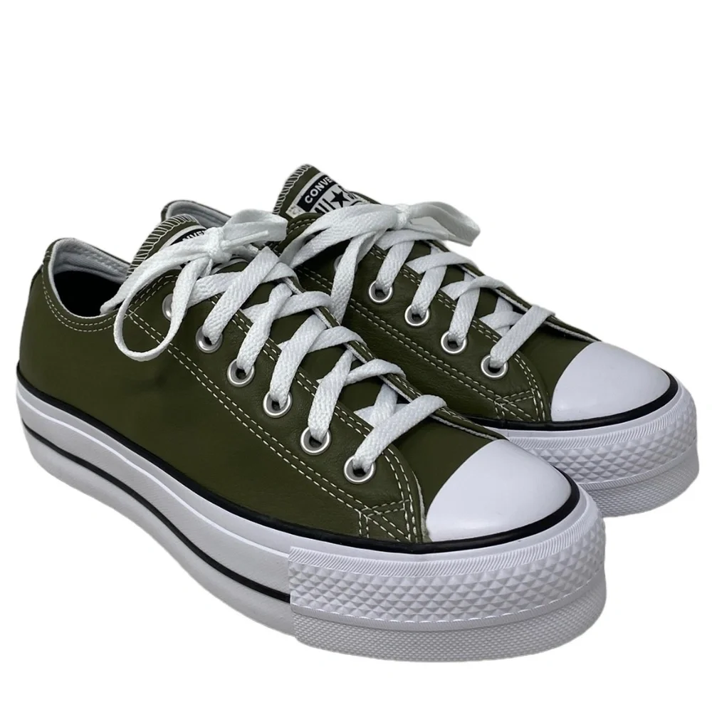 Converse Ctas Lift Platform Low Shoe Women Sneakers Khaki Leather Casual A09962C - Picture 1 of 9